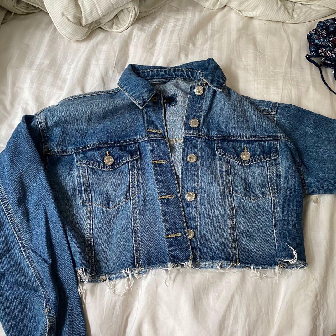 green cropped denim jacket