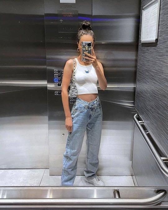 Holly asymmetric straight leg jean clearance