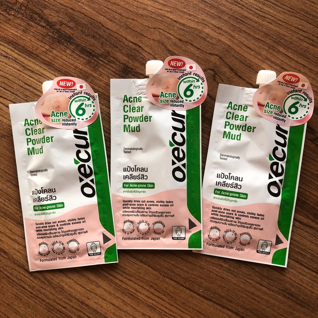 SET OF 3pcs Oxecure Acne Clear Powder Mud 5g, Beauty & Personal Care