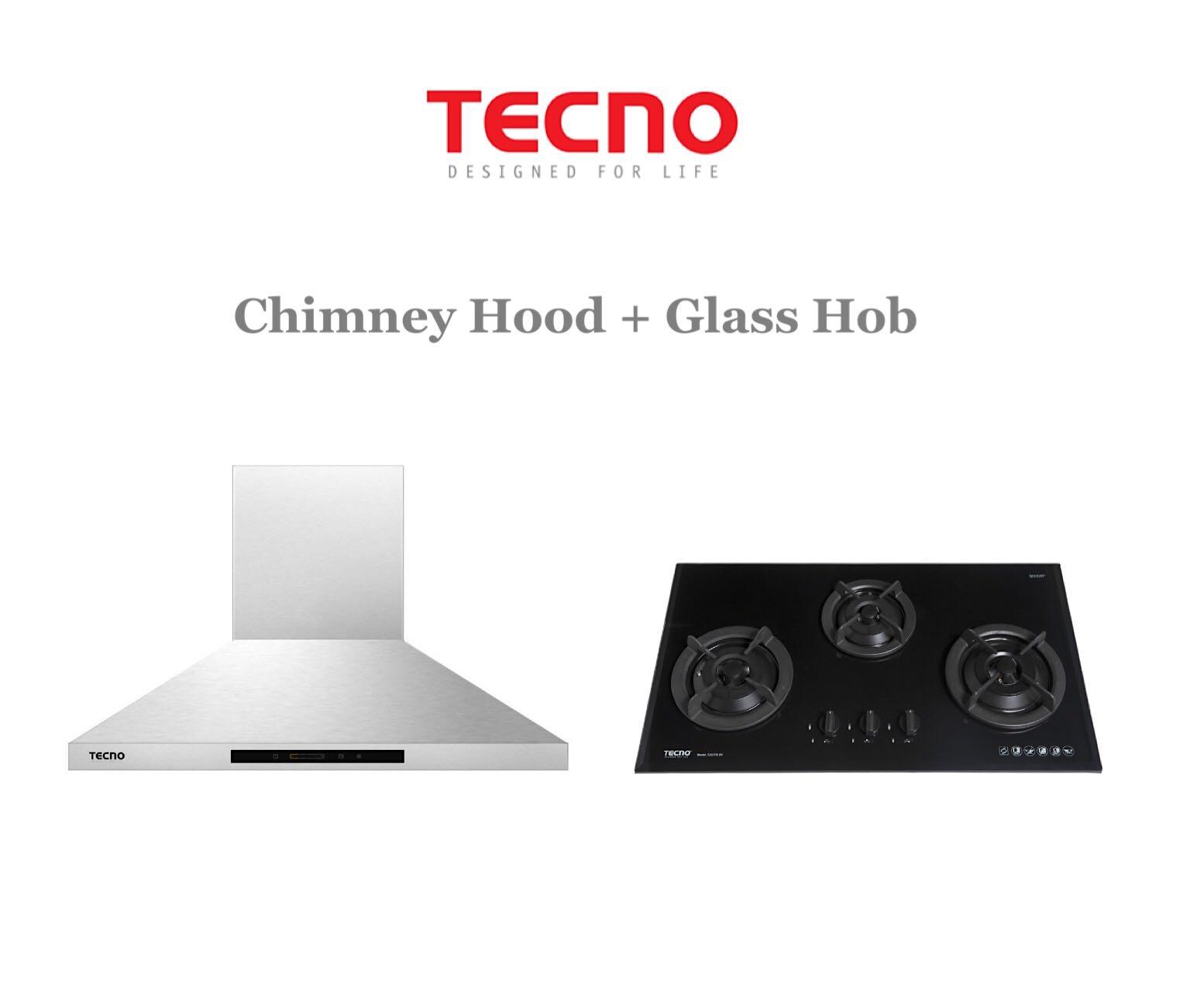 Tecno Chimney Hood KA2038 + T333TGSV Glass Hob Package Offer, TV & Home