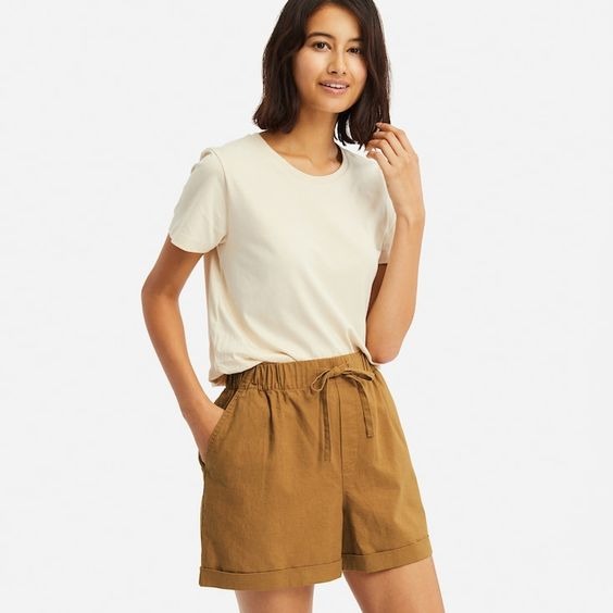 Uniqlo Linen Cotton Relaxed Shorts Mustard Yellow Women s Fashion Bottoms Other Bottoms on Carousell