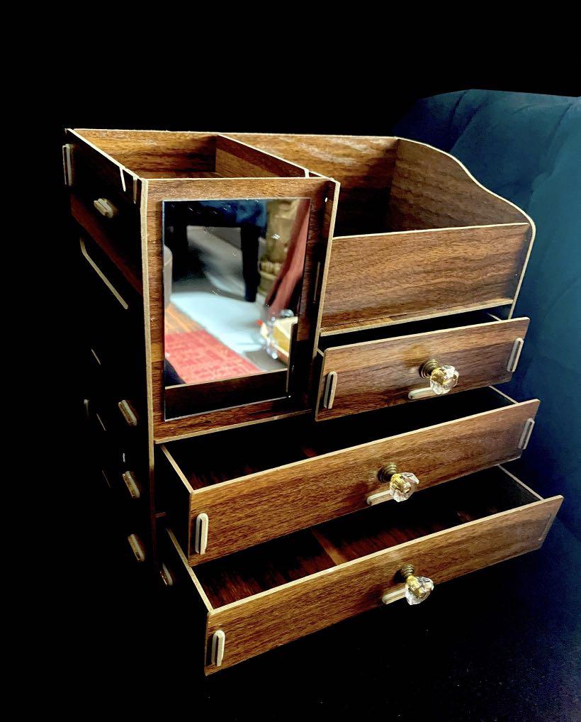 Wooden Tabletop Multipurpose Organizer (Category: Storage Boxes & Baskets) located in Paranaque City. Submitted by sfairyboutique (Listing ID 1032116686, Image 2). Description: Wooden Tabletop Multipurpose Organizer -unused, just stocked in the warehouse -Tissue Holder, Removable Mirror, with 3drawers -Dimension: Length - 10.5 inches Width - 6.3 inches Height - 10 inches 🧚‍♀️P450.