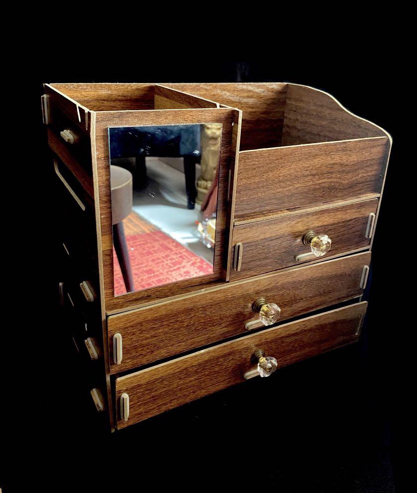 Wooden Tabletop Multipurpose Organizer (Category: Storage Boxes & Baskets) located in Paranaque City. Submitted by sfairyboutique (Listing ID 1032116686, Image 1). Description: Wooden Tabletop Multipurpose Organizer -unused, just stocked in the warehouse -Tissue Holder, Removable Mirror, with 3drawers -Dimension: Length - 10.5 inches Width - 6.3 inches Height - 10 inches 🧚‍♀️P450.