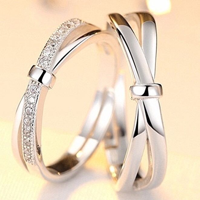 2pcs One Pair Couple Rings Men And Women Open Ring Adjustable Ring Interweaving Diamond Jewelry Men S Fashion Accessories Others On Carousell