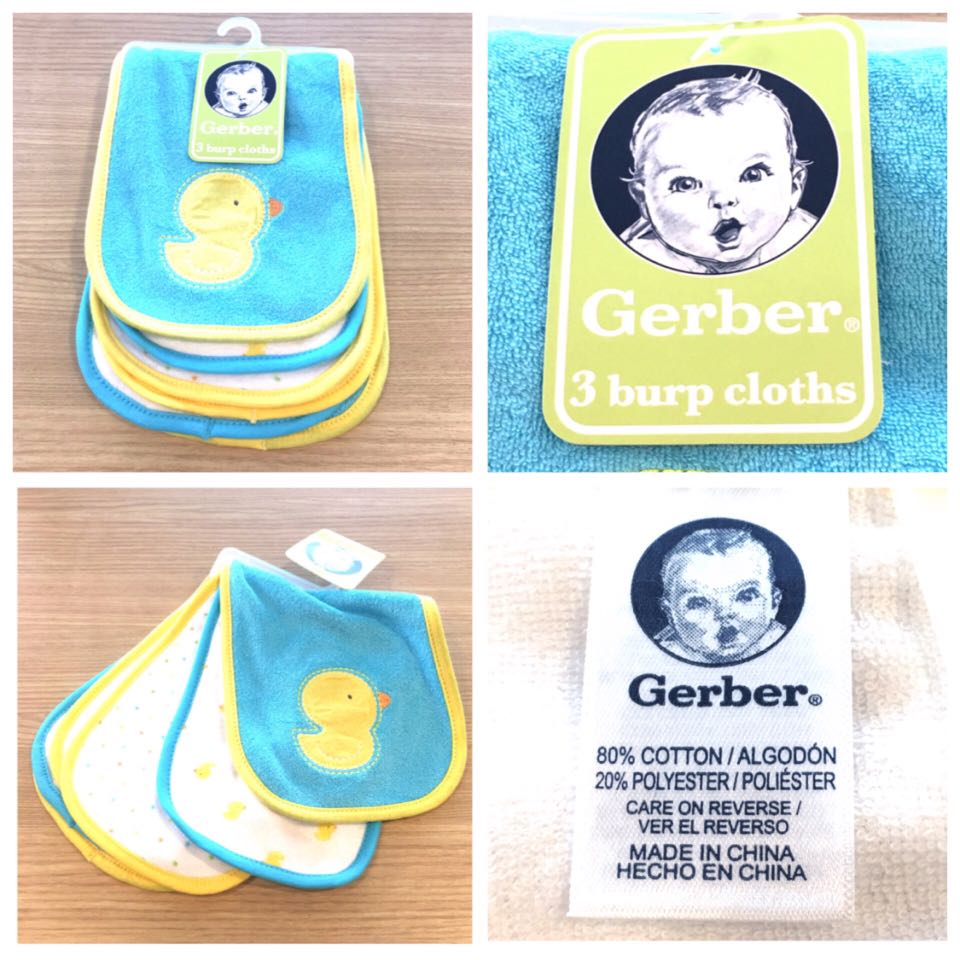 全新 正品 嬰兒名牌 Gerber 3 Pack Terry burp cloths ONE SIZE 3 件裝 毛巾 口水巾 6.25in. X 18in. 15,9cm x 45,7cm