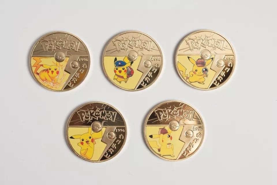 一套5款比卡超Pokemon Go 寵物小精靈鍍金紀念幣日本經典動漫激罕值得
