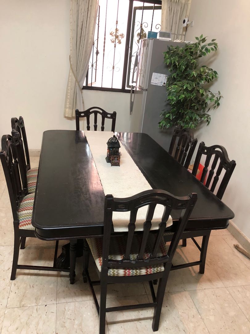 Antique original Burmese teak wood handcarved dining table, Furniture