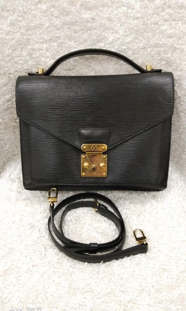 Authentic Louis Vuitton Monceau 28 Black Epi Bag #18599