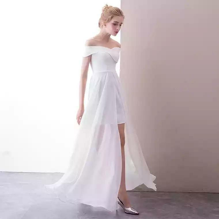 White dress cheap with chiffon overlay