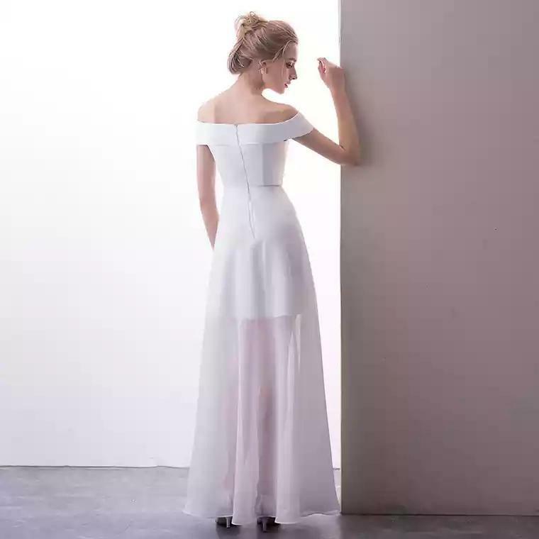White dress with chiffon overlay sale