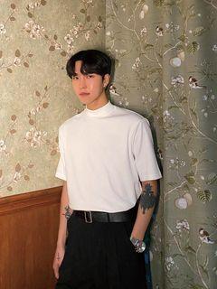 [DamnSavage] Classic Half High Neck Plain Short Sleeve Shirt