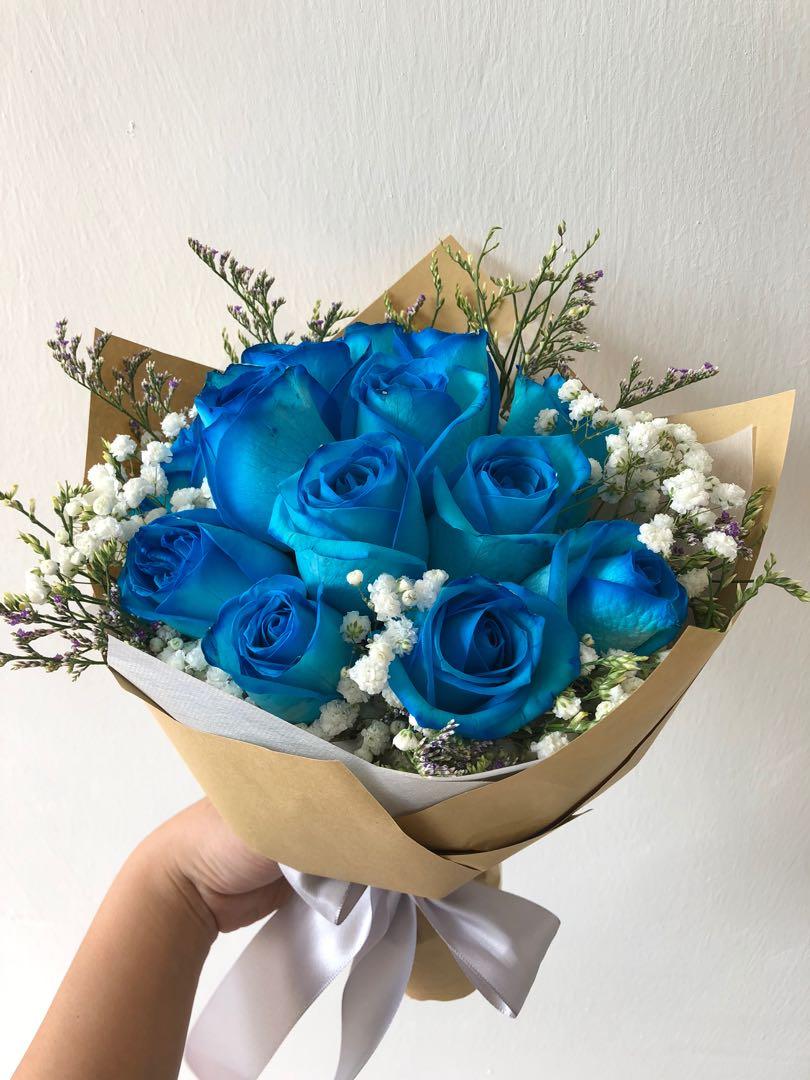 Blue Roses Bouquet 14 stalks premium fresh blue rose FREE delivery