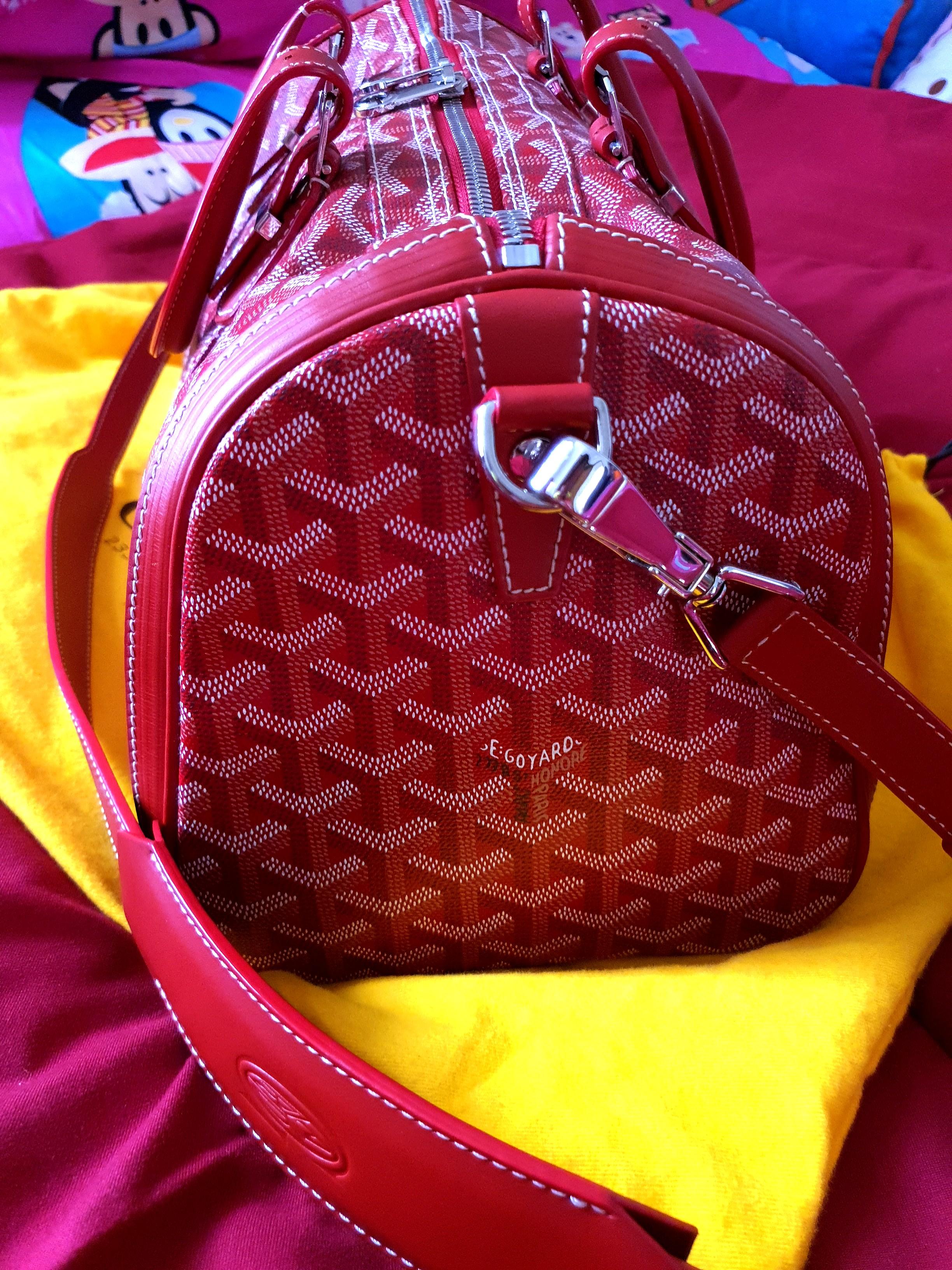 Goyard Red Croisiere 35 Duffle Bag With Leather Strap., Luxury