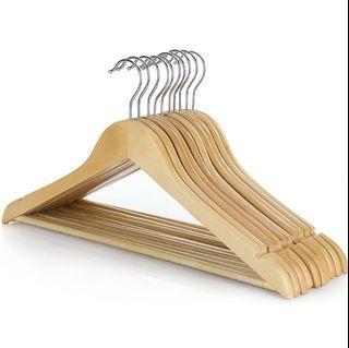 Hangerworld 10 17.7 Inch Natural Wood Hangers with Notches for Clothes and Non-Slip Clothes