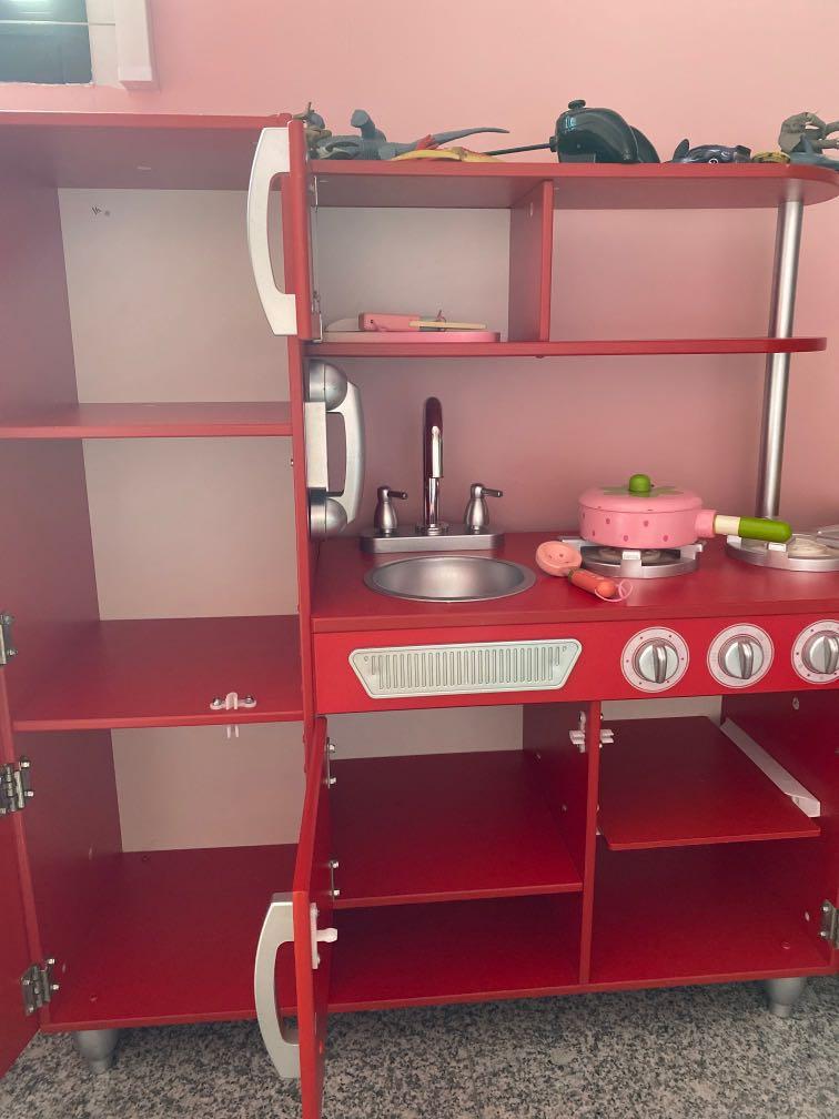 solid wood toy kitchen in red, Hobbies & Toys, Toys & Games on Carousell