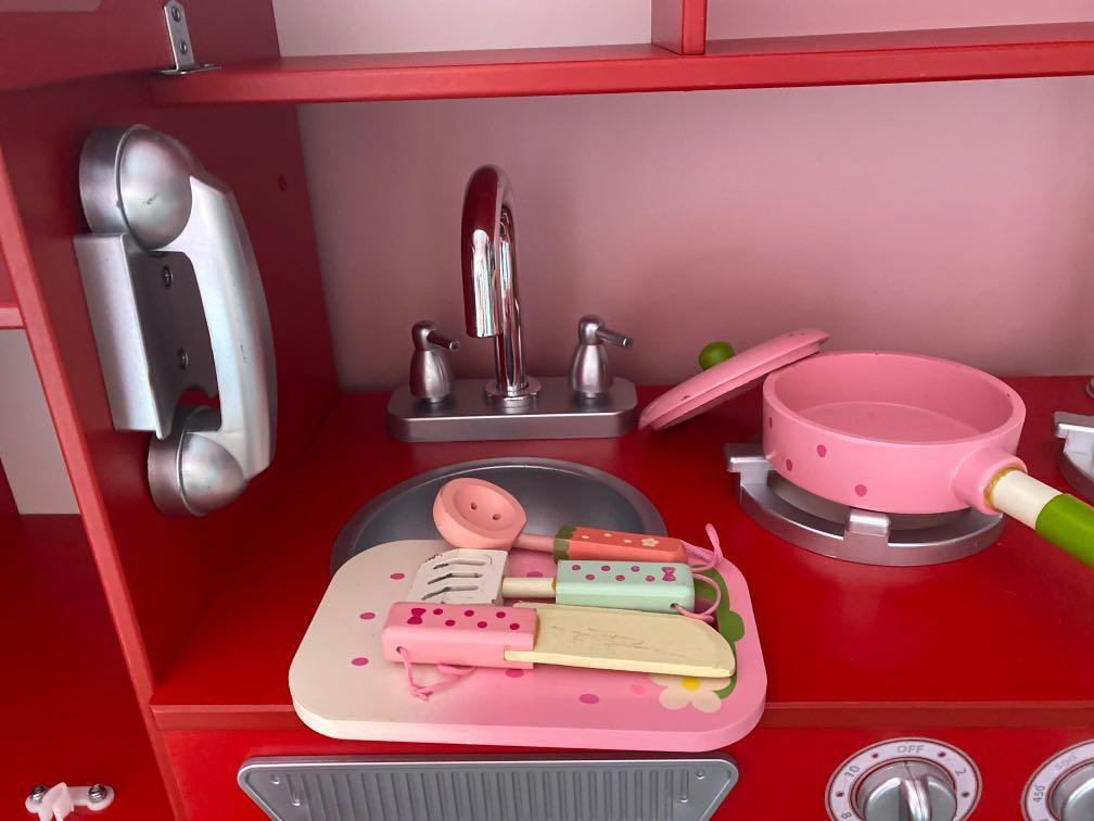 solid wood toy kitchen in red, Hobbies & Toys, Toys & Games on Carousell