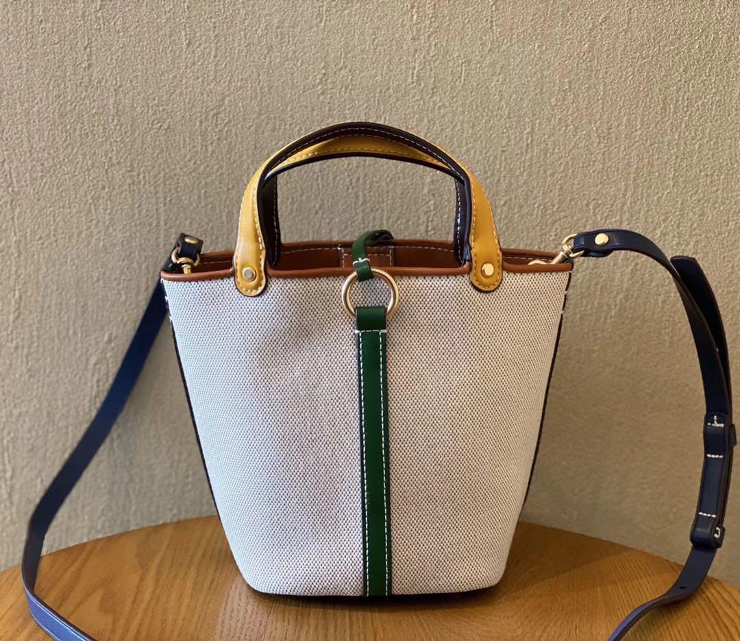 TORY BURCH MILLER CANVAS MINI BUCKET BAG, Women's Fashion, Bags