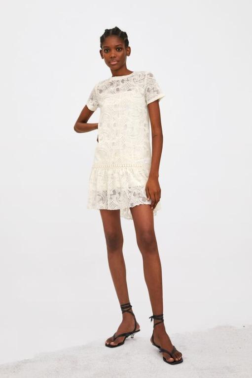 Zara cream lace hotsell dress
