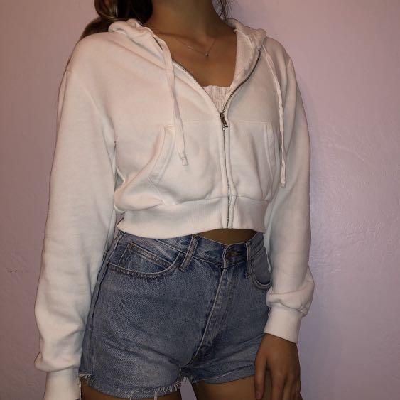 brandy melville white cropped hoodie