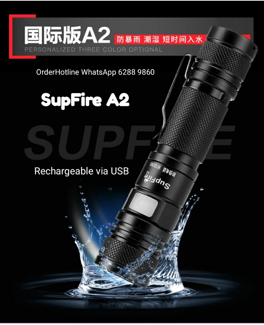 國際品牌神火 SupFire A2 袖珍强光手電筒 1000 流明，USB 直充。