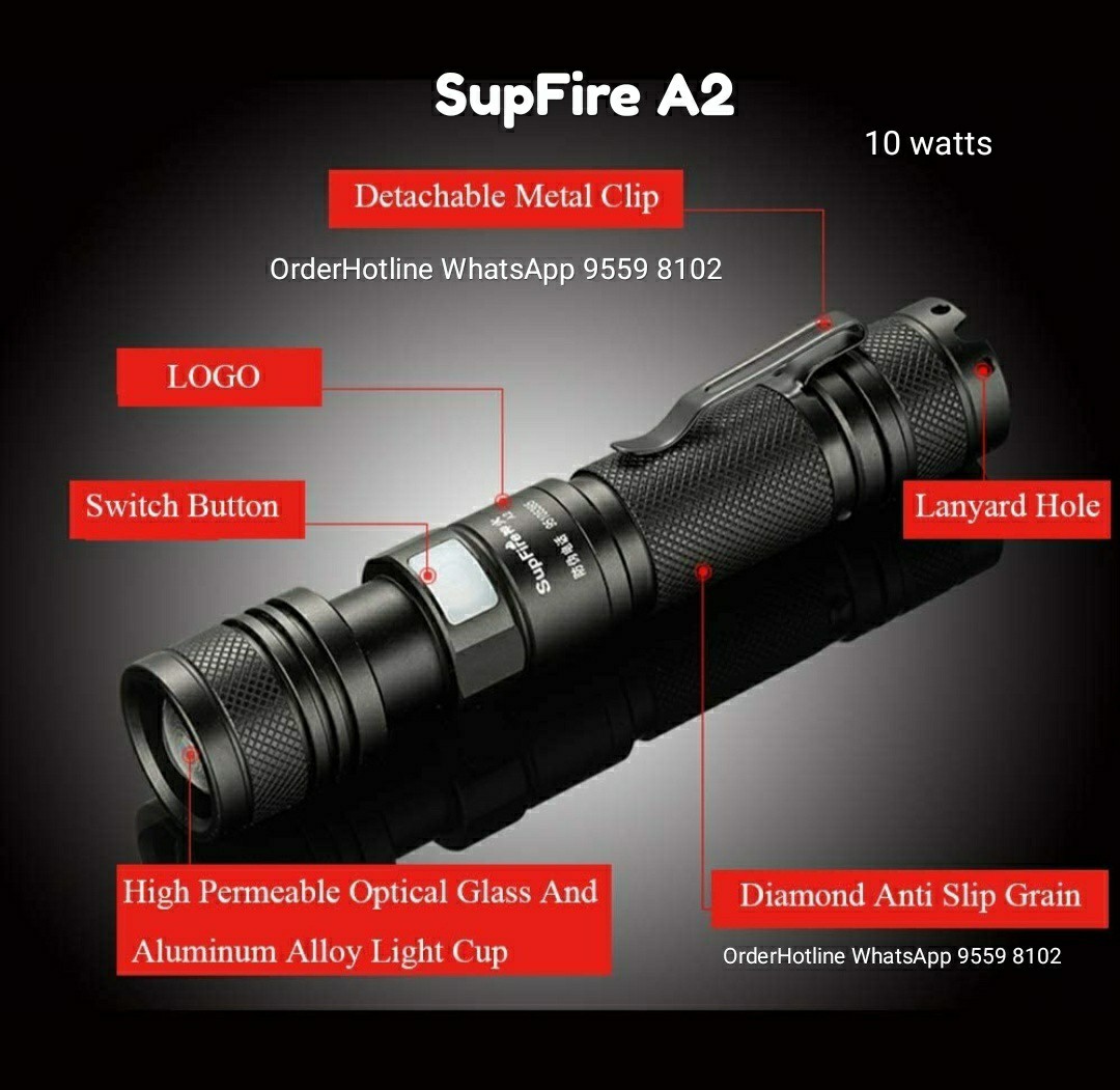 國際品牌神火 SupFire A2 袖珍强光手電筒 1000 流明，USB 直充。
