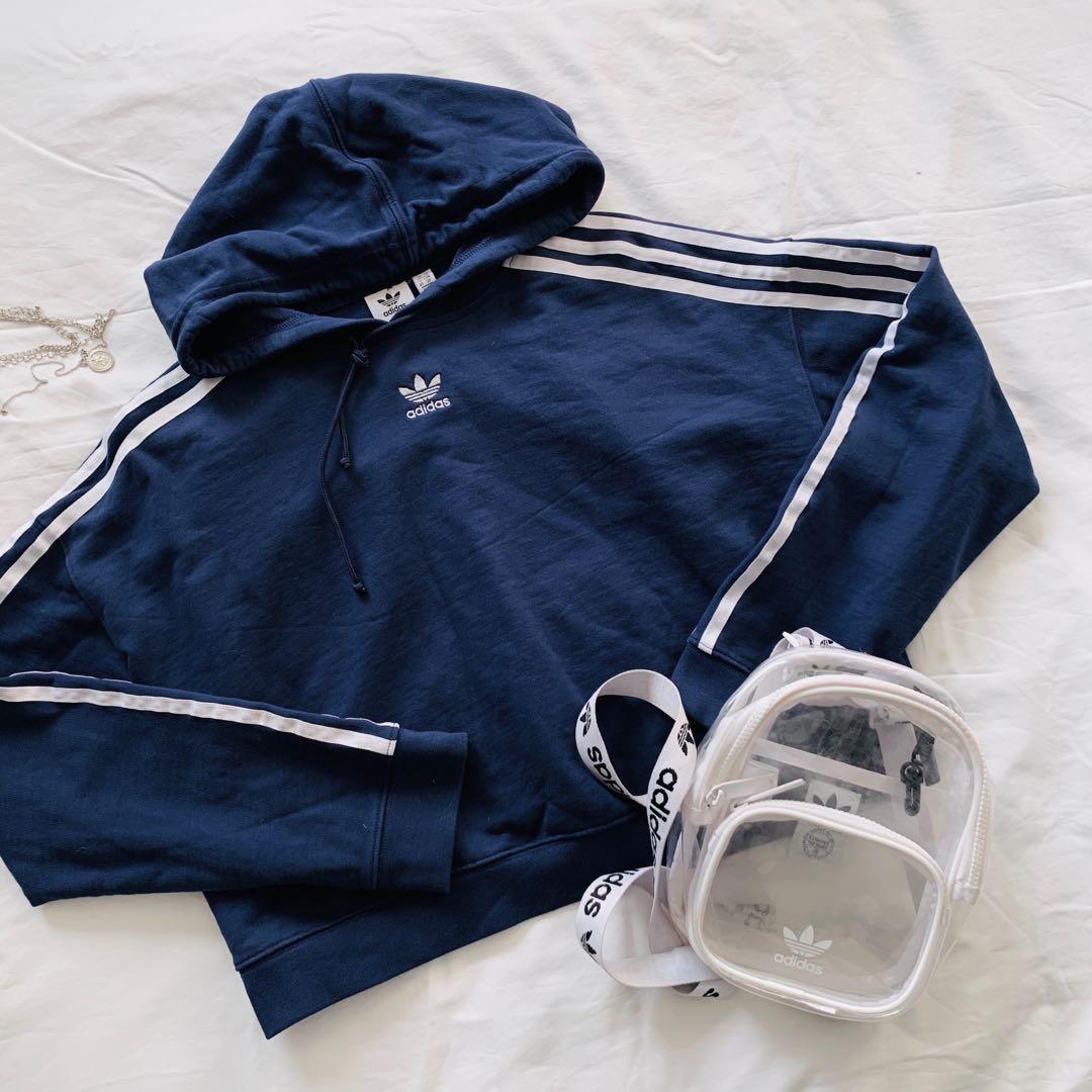 blue adidas cropped hoodie