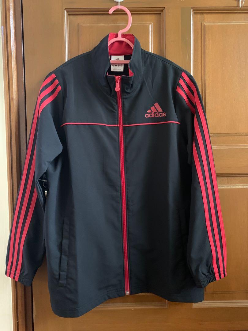 black adidas jacket with red stripes