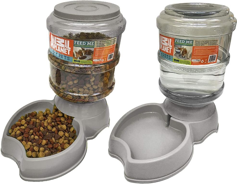 Animal Planet AP2250GRY INT Self Dispensing Automatic Gravity Pet Dog Cat Feeder Waterer Combo Bundle for Dogs Cat