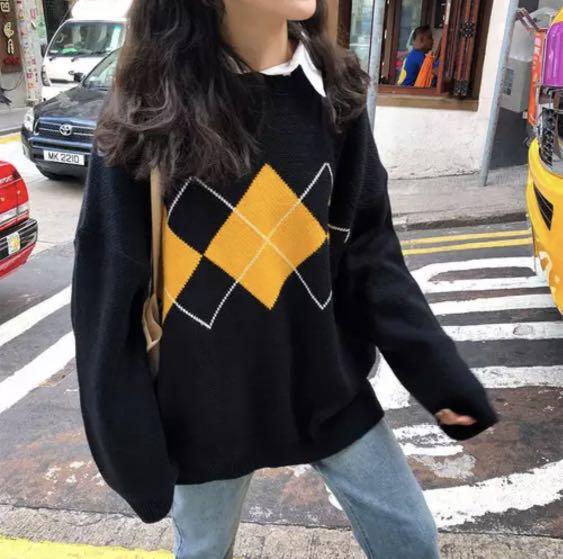 ARGYLE PULLOVER (Category: Coats, Jackets and Outerwear) located in Singapore. Submitted by sunshinechim (Listing ID 1026157746, Image 1). Description: 🧶ARGYLE PULLOVERS🧶 Super comfy and stylish to wear! Style it with a collared tee inside (super stylish these days!)/a normal tee or jus by itself! Material: KNITTED COTTON 3 designs- black, brown, dark blue Free/one sized item! CLOTHES PROMO👚💖 BUY ANY 2 ITEMS AND GET $2 OFF BUY ANY 3 ITEMS AND