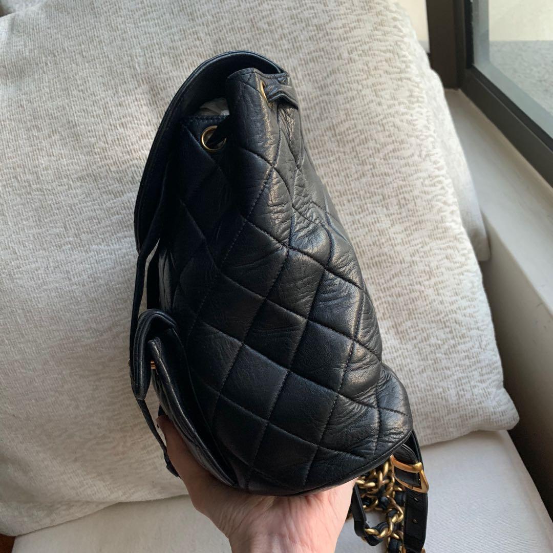 100% AUTH CHANEL CC LOGO BLACK QUILTED AGED CALFSKIN DUMA BACKPACK