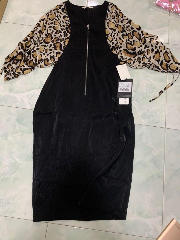 Black dress with leopard sleeves clearance