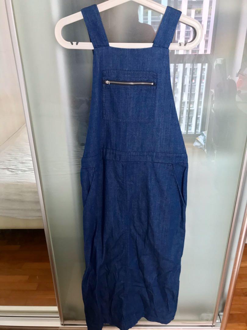Depop Zara Dungaree Dress Zara Grey Off White Denim Dungarees