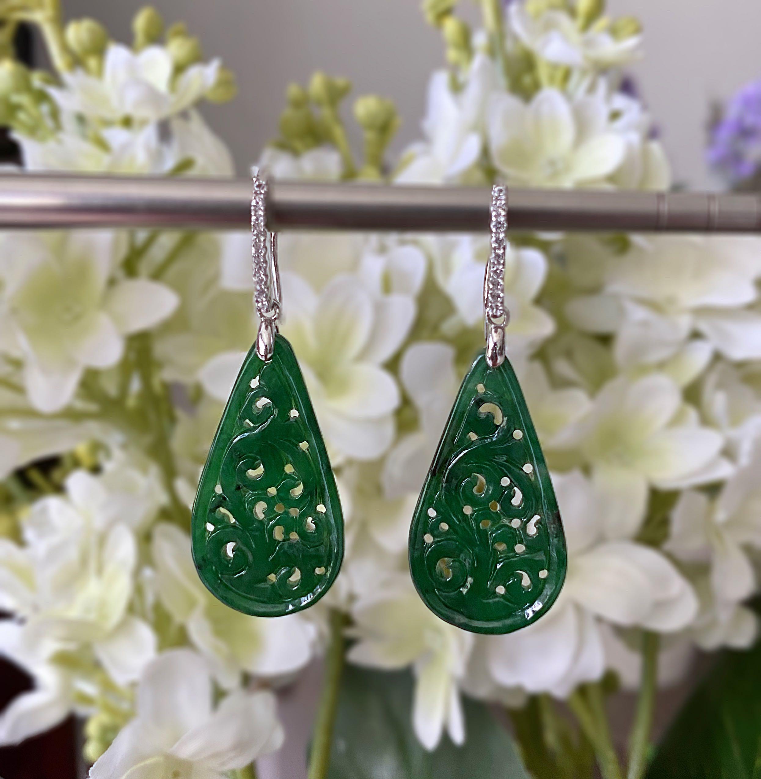 Carved sales jade earrings