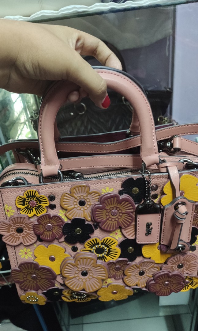 COACH Rogue 25 Floral Tea Rose Satchel Leather Tote Bag coach