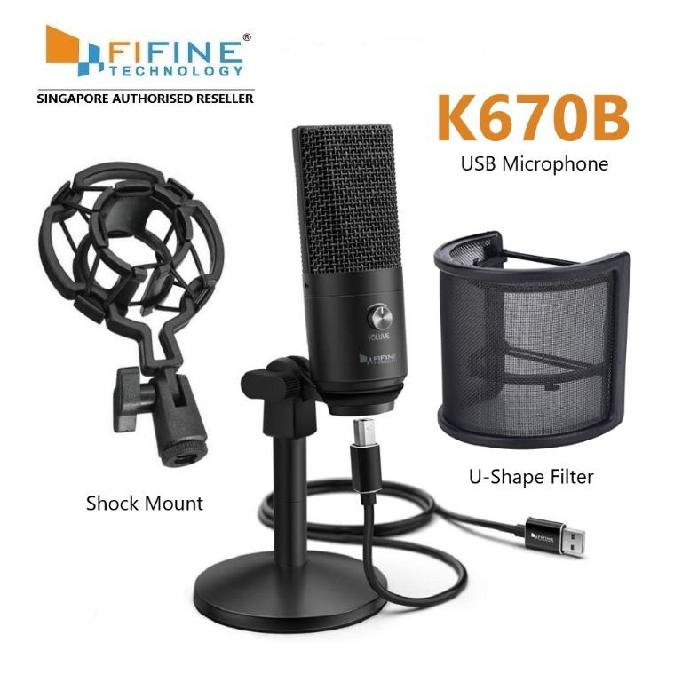 Fifine K670B USB Microphone with U-Shape Filter and Shock Mount, Audio ...
