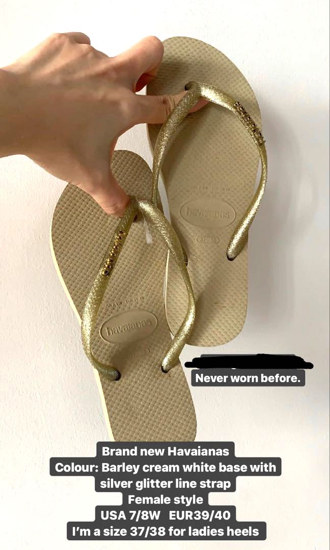 havaianas flip flops white and gold