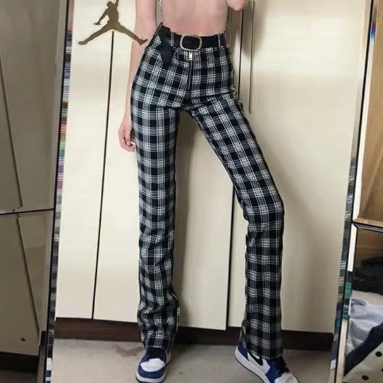 high waisted plaid pants