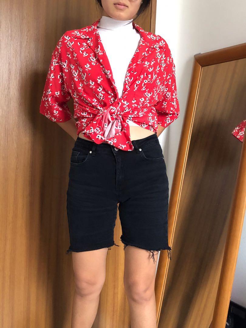 H&m red 2025 floral shirt