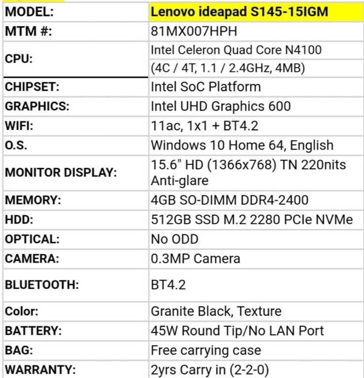 Lenovo Ideapad S145 15igm Electronics Computers Laptops On Carousell