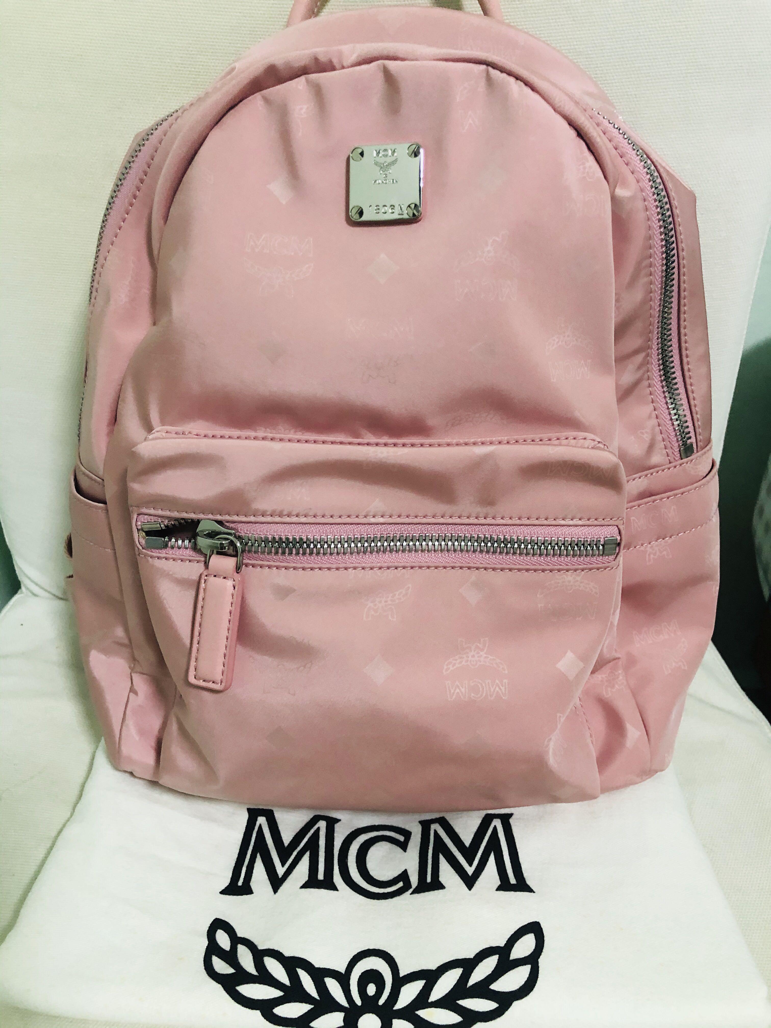 mcm light pink backpack
