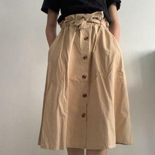 Midi Khaki Skirt With Bow Tie Belt