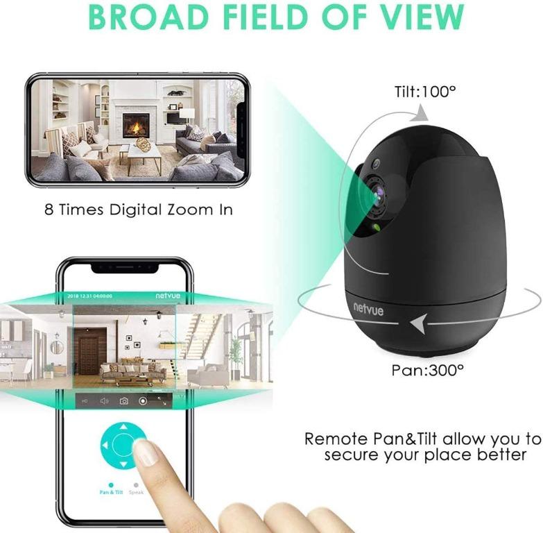 Netvue Orb Cam 1080P FHD Pet Camera with Phone App, Pan/Tilt/ Zoom