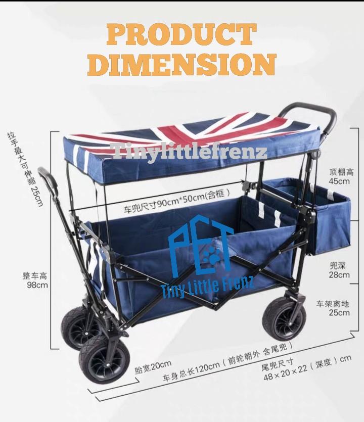 PRE ORDER Foldable Wagon Stroller Trolley With Canopy Suitable for Outdoor Picnic BBQ Groceries
