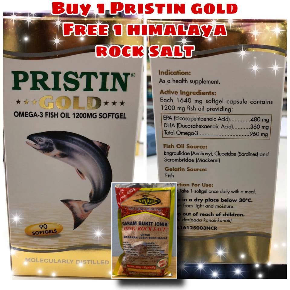 Pristin Gold Omega3 Fish Oil 1200mg 90 Capsules. Buy 1 bottle get 1 FREE Himalaya Rock Salt