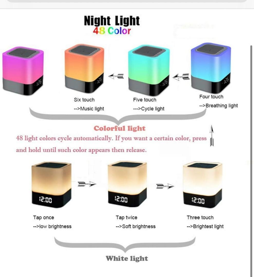 WamGra Night light Bluetooth Speaker Alarm Clock Bluetooth Speaker Touch Control Color Changing Bedside Lamp Portable Wireless Speaker with Lights