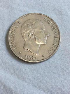 1885 Spain Philippine Alfonso xii 50 centimos de peso silver coin