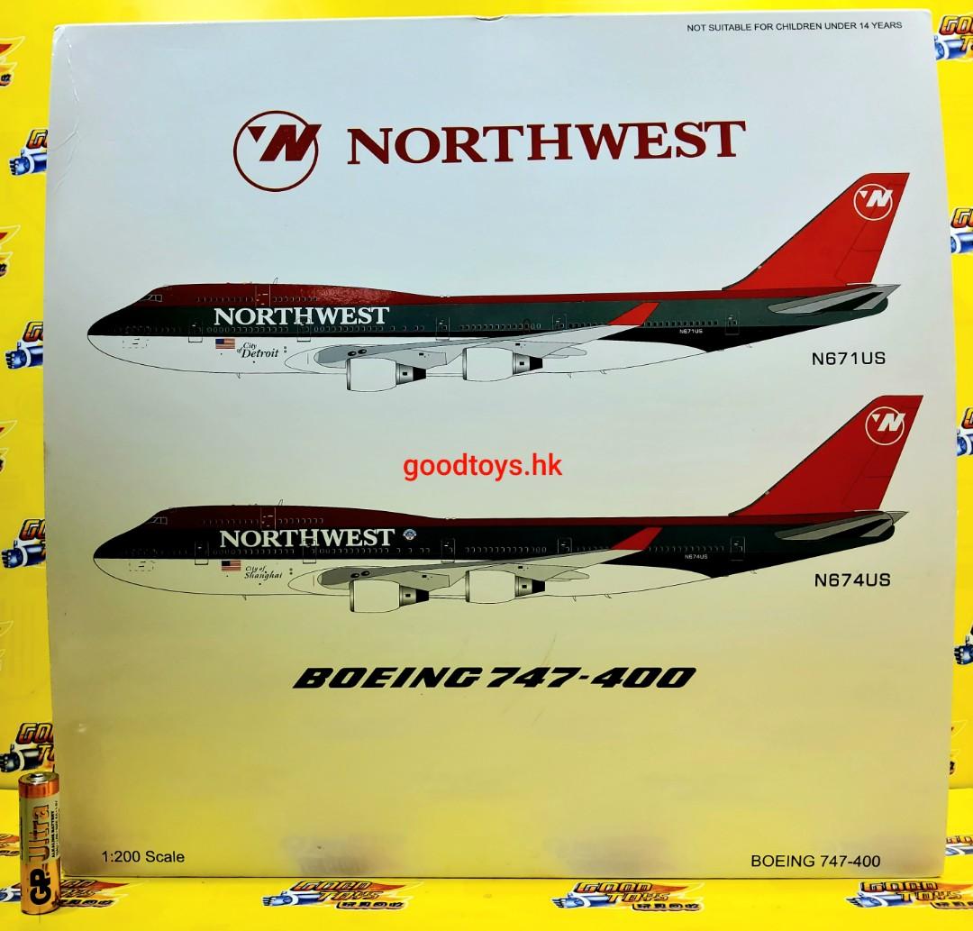 中古已開封INFLIGHT 200 1/200 NORTWEST BOEING 747-400 西北航空波音