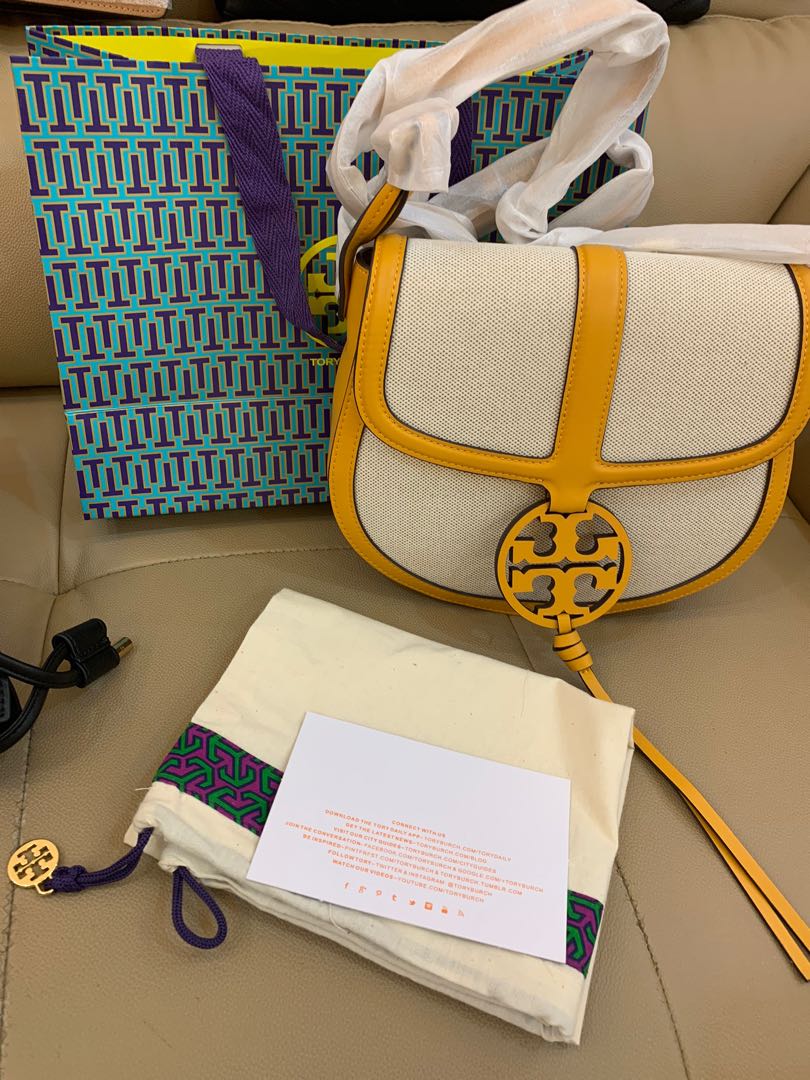 Authentic Tory Burch Miller canvas saddles quadrant canvas bag, Women's  Fashion, Bags & Wallets, Purses & Pouches on Carousell