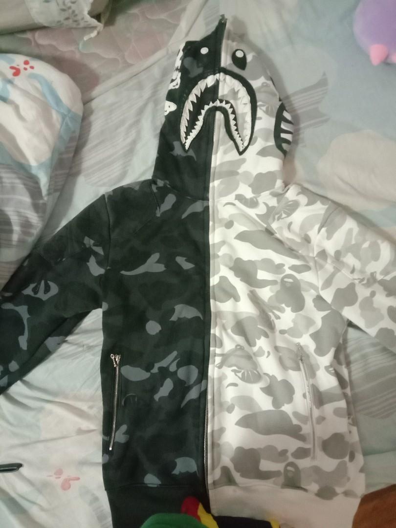 Half black half white bape hoodie deals