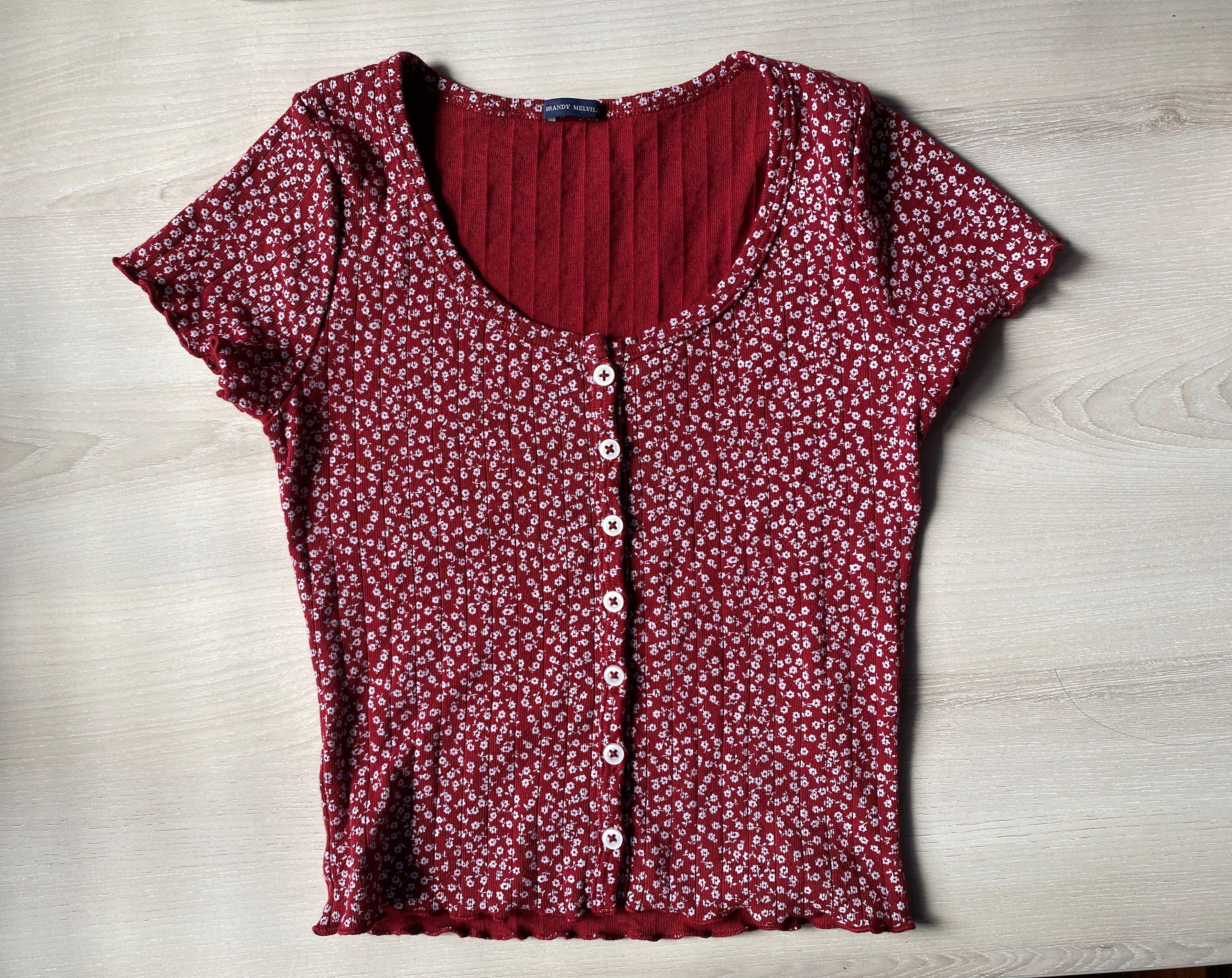 Brandy Melville Floral Printed Zelly Top- Dark red